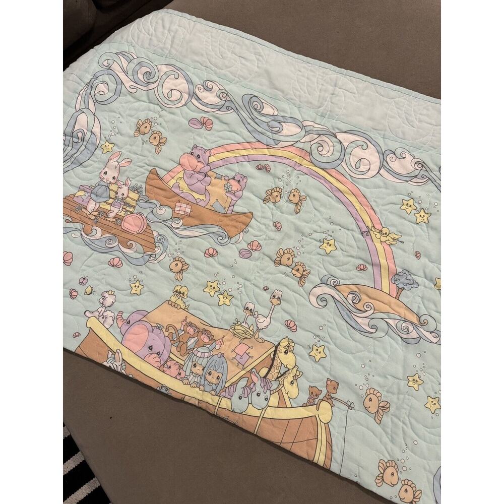 Vintage Precious Moments Religious Baby Quilt Blanket Comforter Noah’s Ark